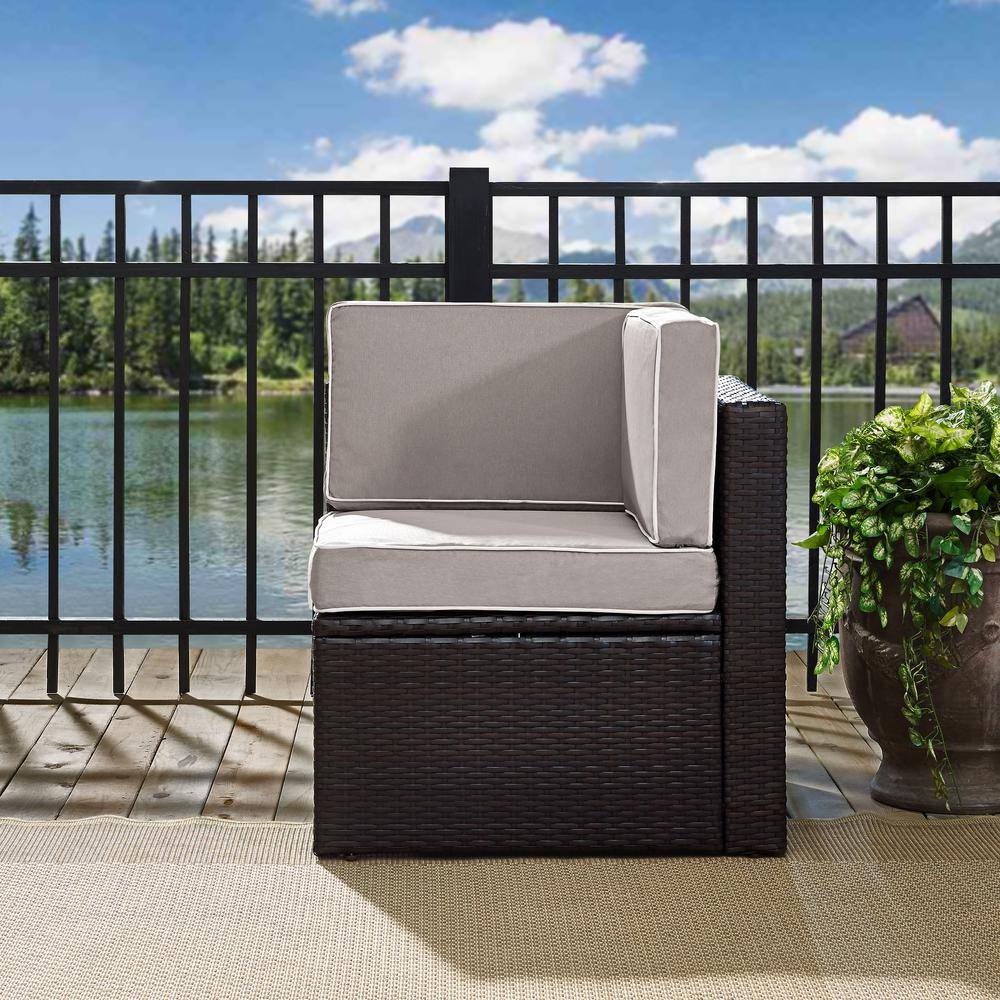 Alt View 4. Crosley Furniture - Palm Harbor Wicker Corner Outdoor Sectional Chair - Gray.
