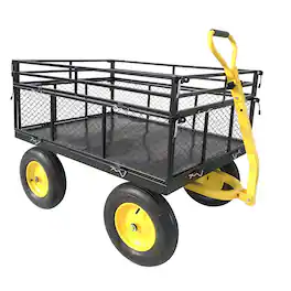 Loheer - Heavy Duty Steel Garden Cart, 1400 lb Capacity, Convertible Flatbed Wagon with Removable Mesh Sides