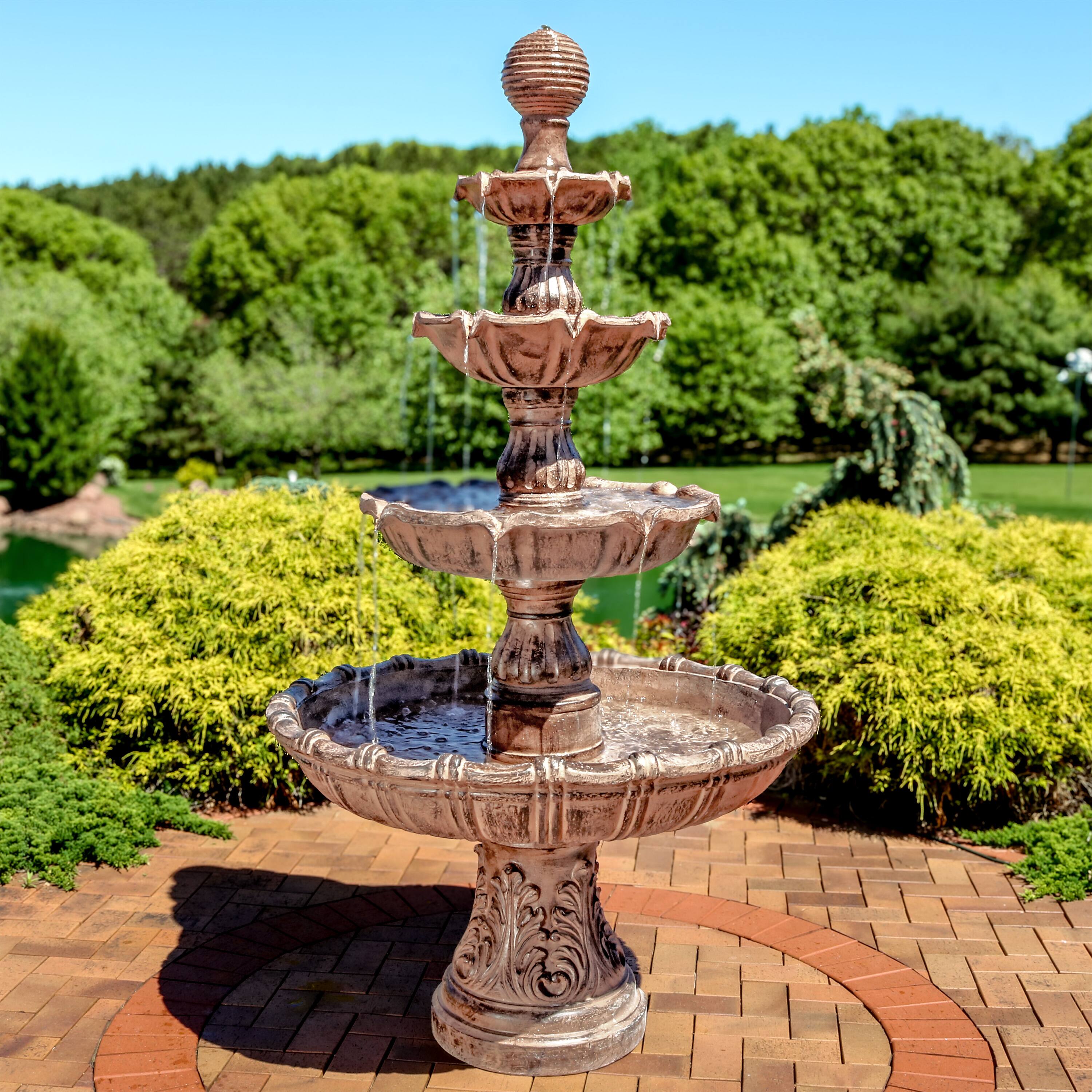 Alt View 6. Sunnydaze - Tiered Ball Resin Outdoor 4-Tier Water Fountain - Brown.