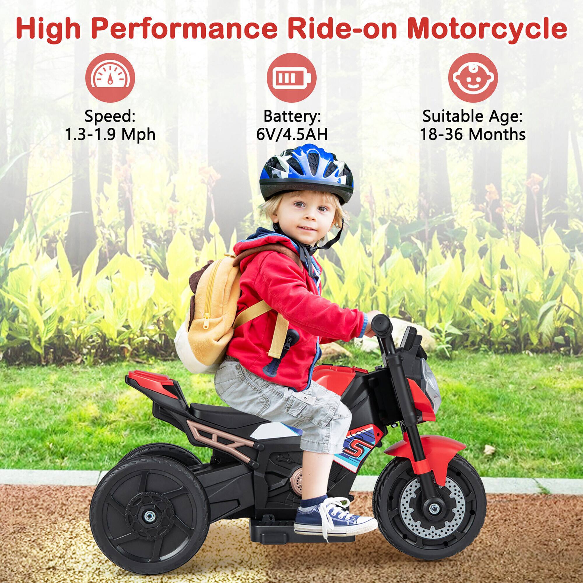 High Performance Ride-on Motorcycle

- Speed: 1.3-1.9 Mph
- Battery: 6V/4.5AH
- Suitable Age: 18-36 Months