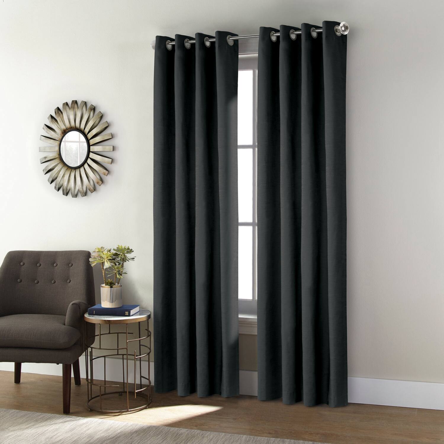 Angle. Commonwealth Home Fashions - Thermaplus Shadow Blackout UV Protection Grommet Curtain Panel for Windows 52" x 63" Black - Black.