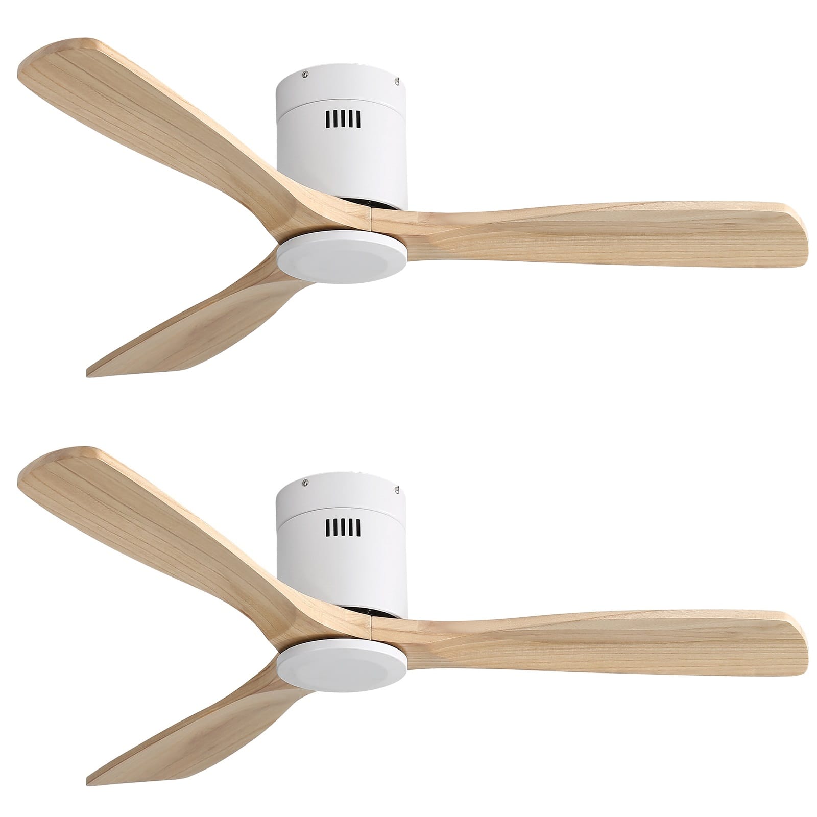 Sofucor - 52'' White Ceiling Fan Modern Flush Mount Ceiling Fan No Light with Remote 3 Wood Blades for Bedroom/Farmhouse/Patio - White - 2PCS