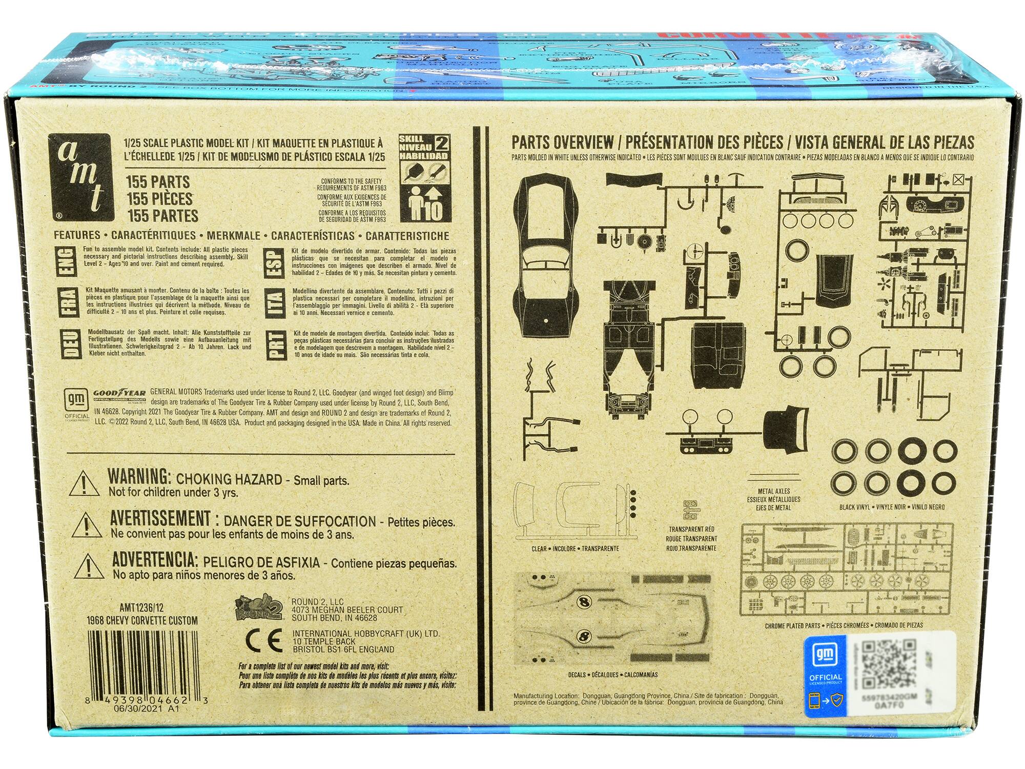 1/25 SCALE PLASTIC MODEL KIT  
MAQUETTE PLASTIQUE NIVEAU L'ÉCHELLE DE 1/25  
KIT DE MODELISMO DE PLÁSTICO ESCALA 1/25  

155 PARTS  
155 PIECES  
155 PÍCES  
155 CONFORMES  

FEATURES - CARACTERISTIQUES - MERKMALE - CARACTERISTICAS  

SKILL 2  
NIVEL 2  
HABILIDAD 2  
HABILIDAD 2  

PARTS OVERVIEW / PRÉSENTATION DES PIÈCES / VISTA GENERAL DE LAS PIEZAS  
PARTS MOULÉES EN BLANC SAUF INDICATION CONTRAIRE / PIEZAS MODELO EN BLANCO MENOS LO INDICADO LO CONTRARIO  

WARNING: CHOKING HAZARD - Small parts. Not for children under 3 yrs.  
AVERTISSEMENT: DANGER DE SUFFOCATION - Petites pièces. Ne convient pas pour les enfants de moins de 3 ans.  
ADVERTENCIA: PESEGO DE ASFIXIA - Con piezas pequeñas