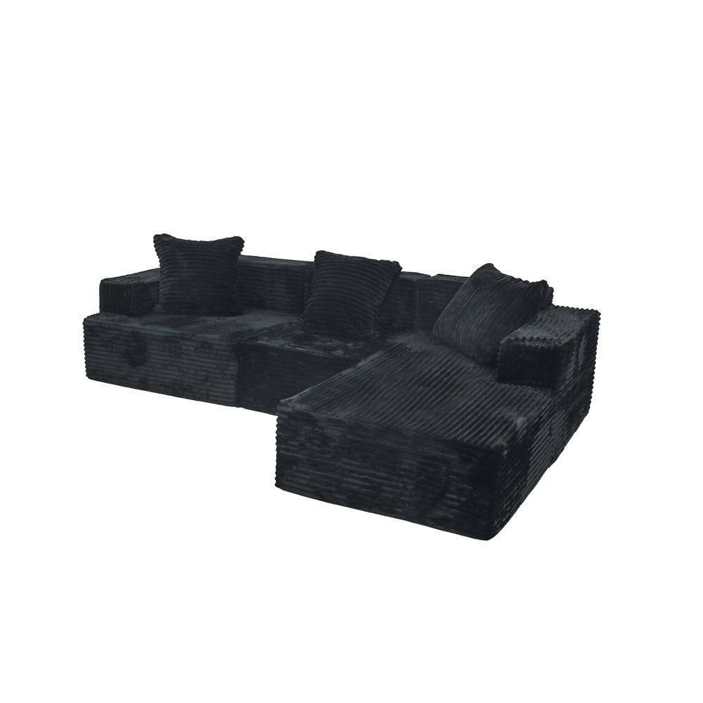 Alt View 7. Kadyn - L-Shaped Sectional Sofa, Boneless Compression Design with Comfortable Chaise and Corduroy Fabric, Black - Black.