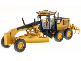 Angle. Diecast Masters - CAT Caterpillar 140M Motor Grader with Operator "Core Classics Series" 1/50 Diecast Model by Diecast Masters - Yellow.