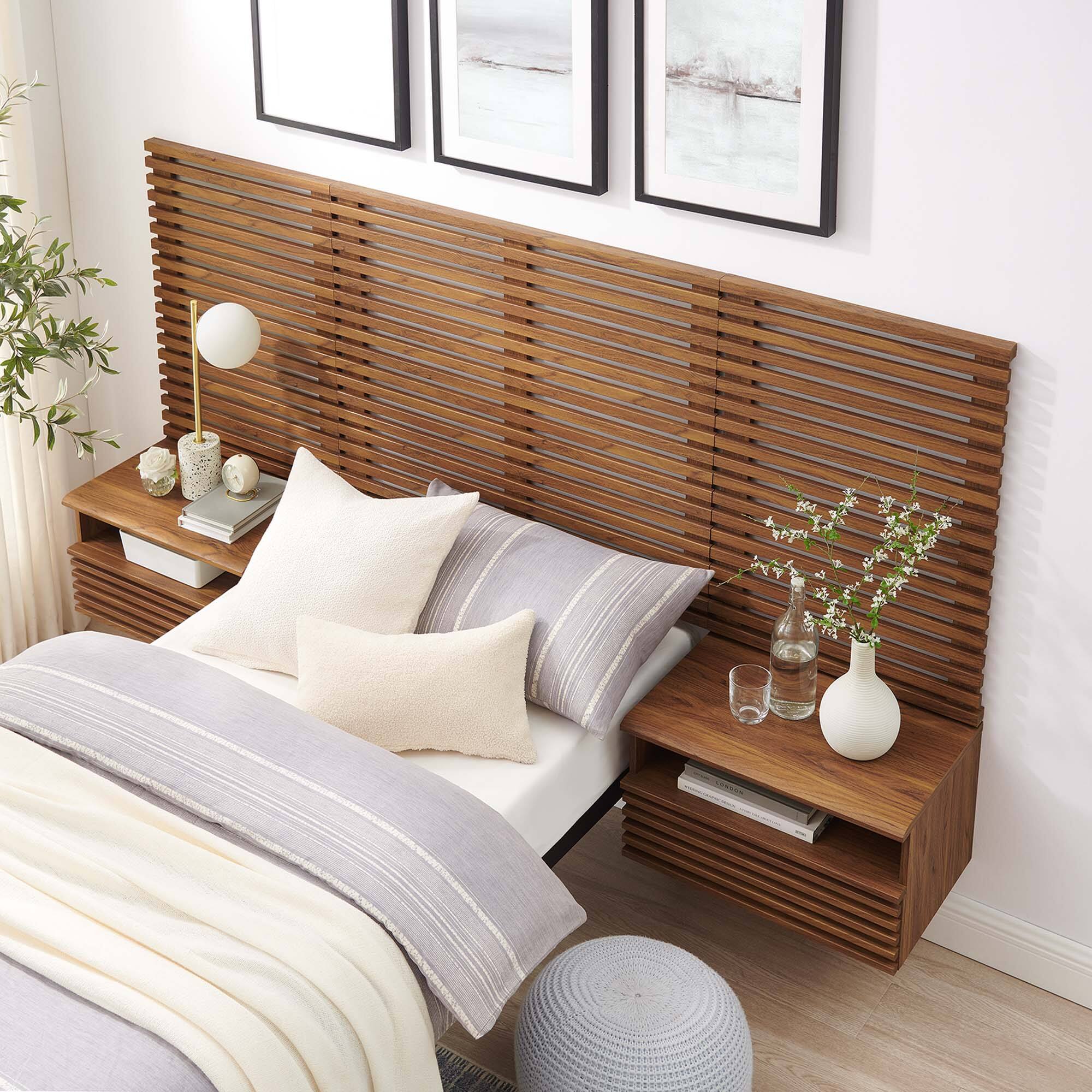 Alt View 2. Modway - Render Wall Mount Twin Headboard and Modern Nightstands by Modway - Brown.