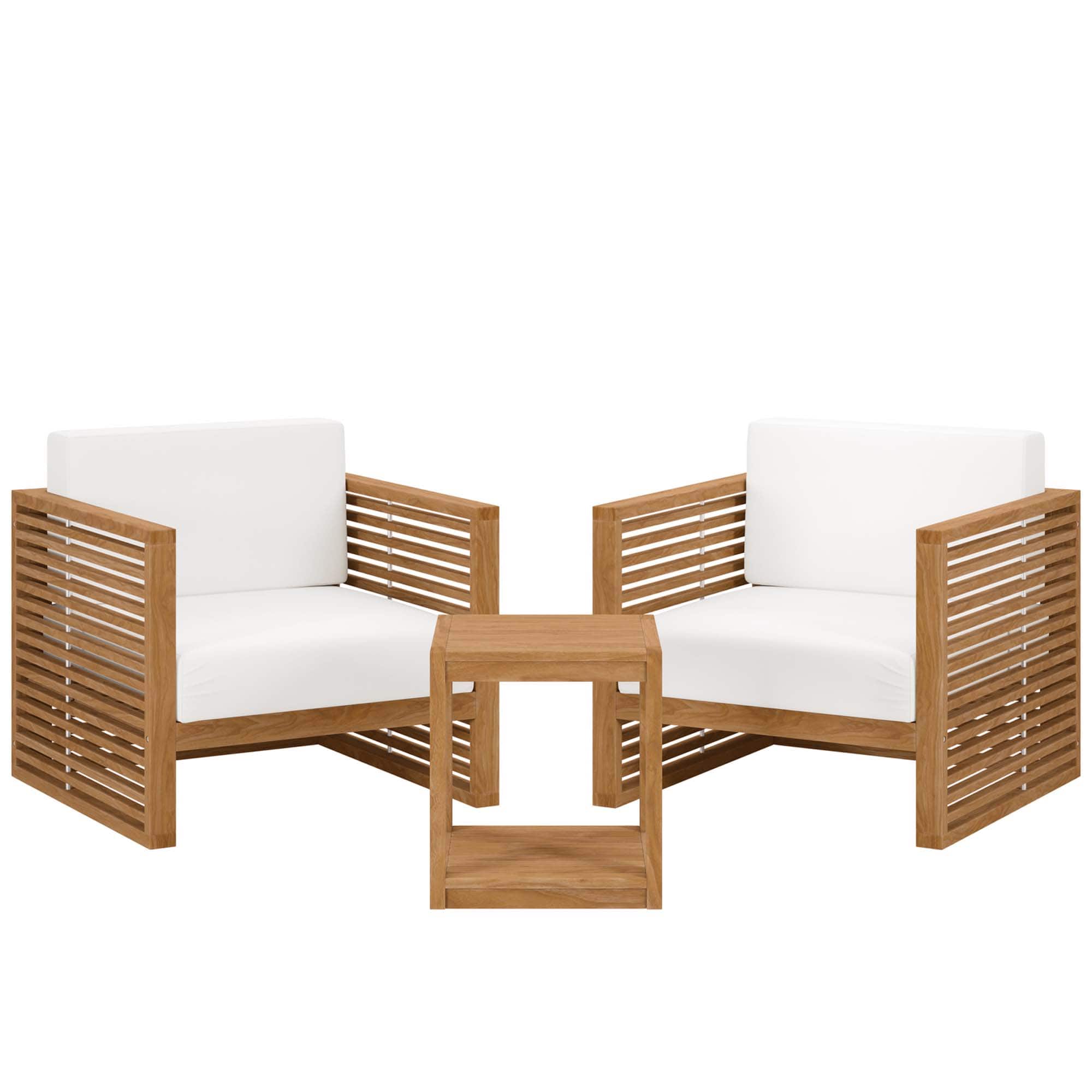 Modway - Carlsbad 3-Piece Teak Wood Outdoor Patio Set - Grade A Premium Teak, All-Weather Cushions - Natural White