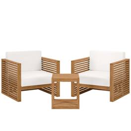 Modway - Carlsbad 3-Piece Teak Wood Outdoor Patio Set - Grade A Premium Teak, All-Weather Cushions - Natural White