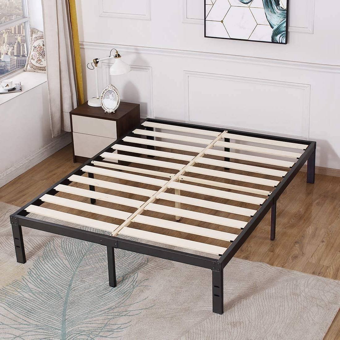 Angle. Hivvago - Full Heavy Duty Metal Platform Bed Frame with Wood Slats 3,500 lbs Weight Limit - Black.