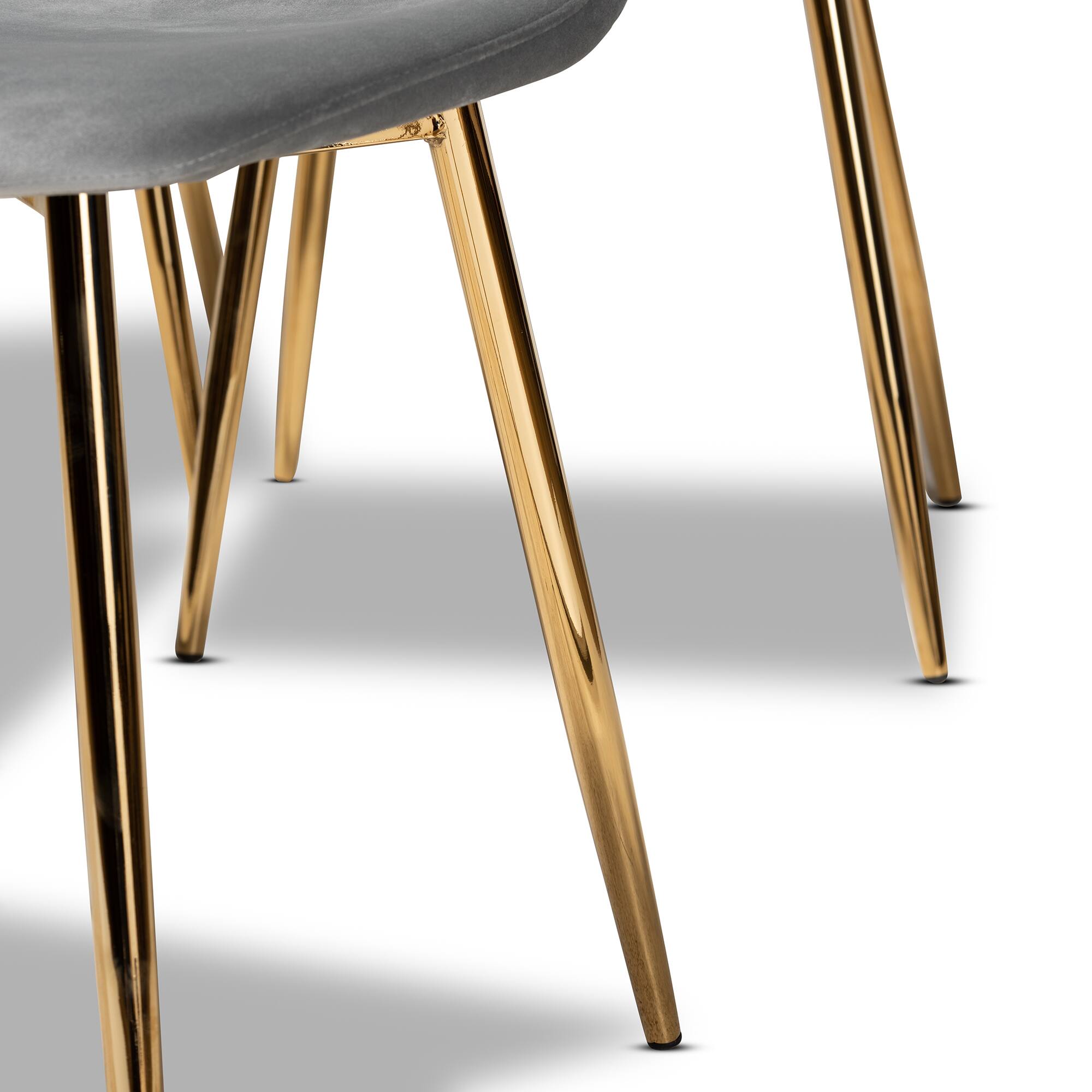 Back. Baxton Studio - Elyse Glam and Luxe Velvet Fabric Upholstered Gold Finished 4-Piece Metal Dining Chair Set - Grey/Gold.