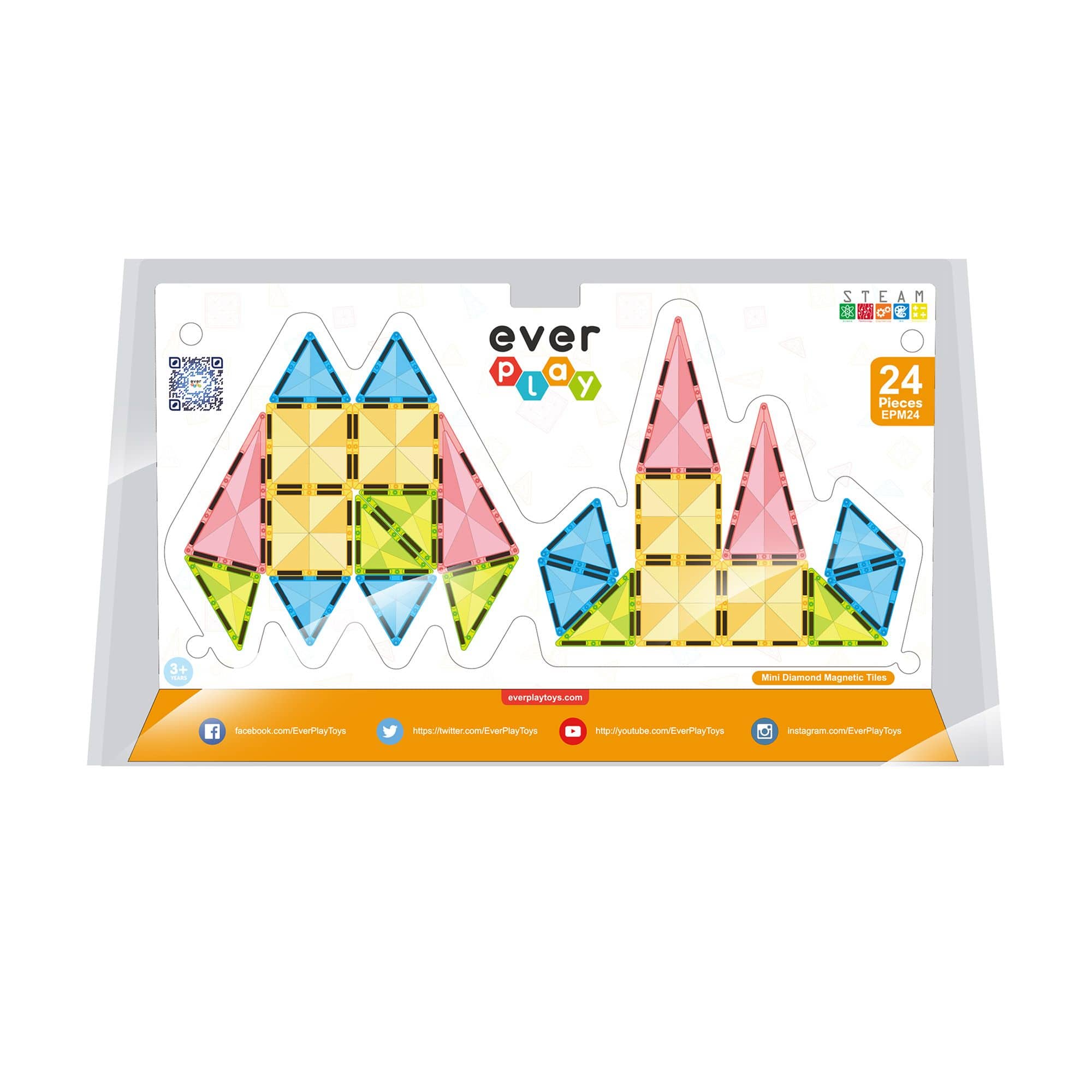 Everplay - Everyplay Magnetic Tiles For Kids, Mini Construction STEM Building Blocks Educational Toy, 24PCS - Multicolor