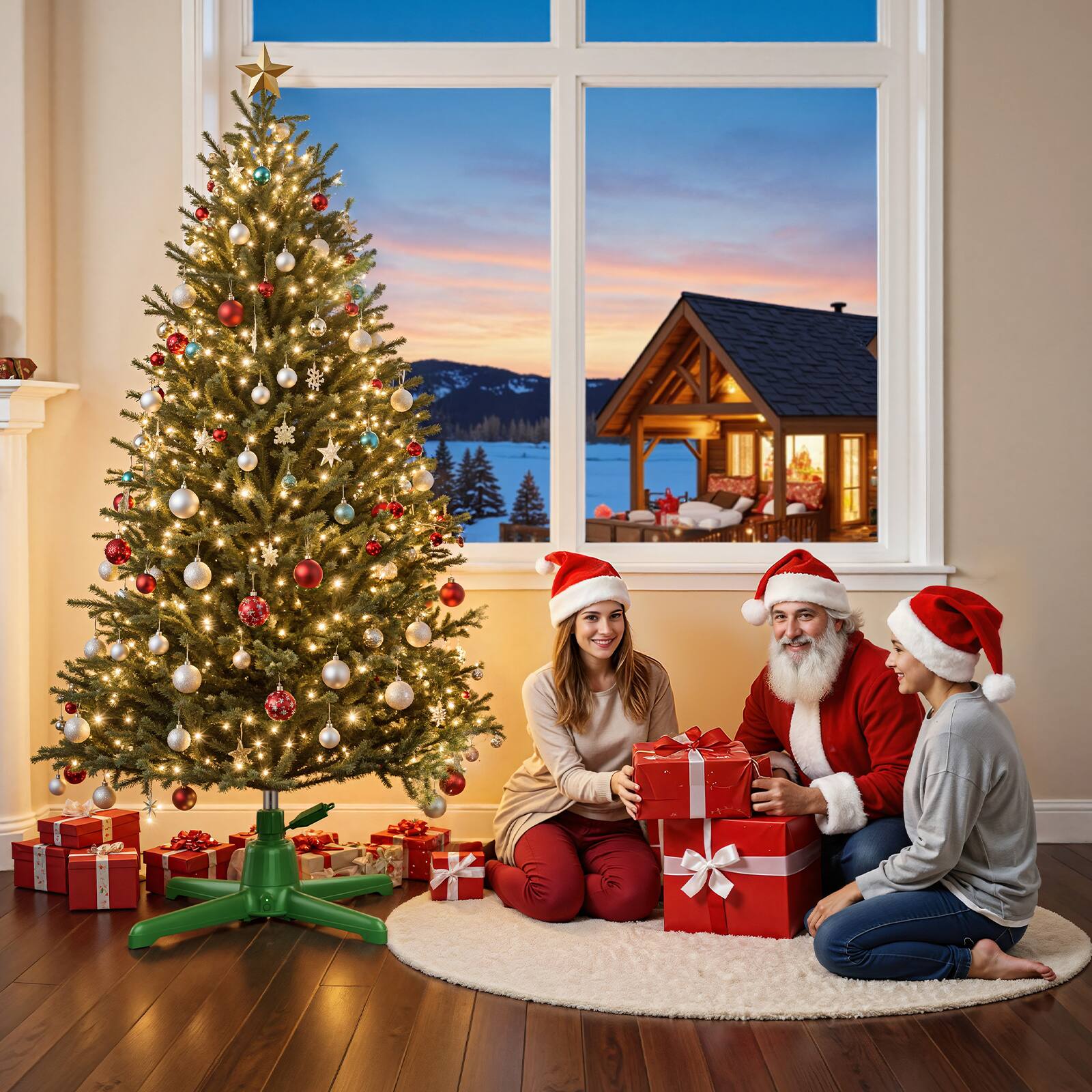 Alt View 5. POOLHACKER - Rotating Christmas Tree Stand with Remote Control,360° Revolving Base for Artificial Tree Up to 7.5 ft & 90 lbs - Green.