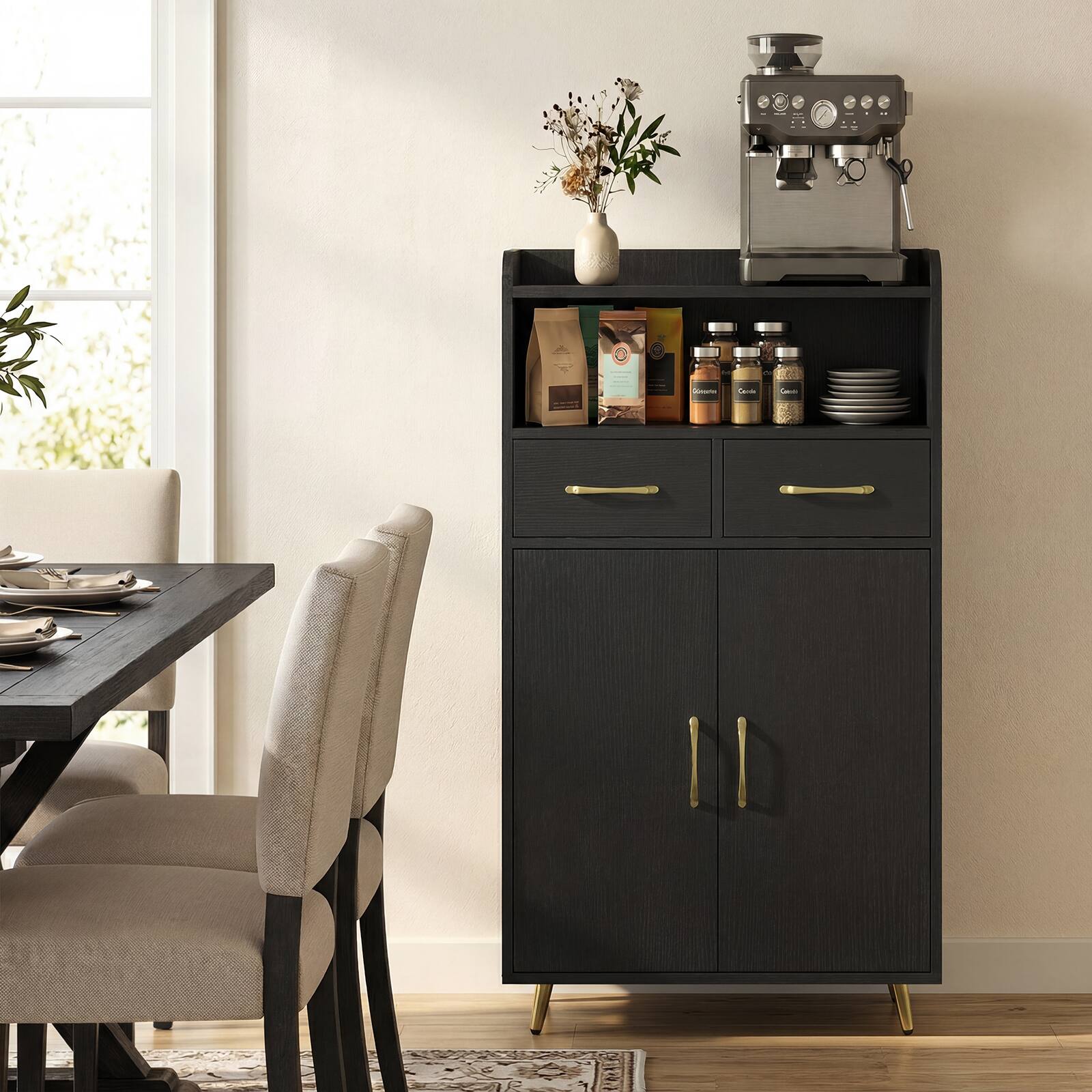 Alt View 3. Costway - Costway Bathroom Storage Cabinet with 2 Drawers and 2 Doors, Adjustable Shelf & Metal Legs - Black.