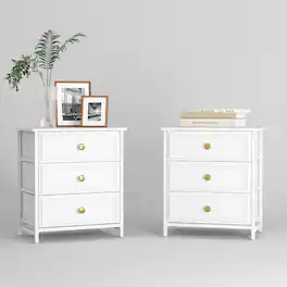 Spaco - 3-Drawer Nightstand Set of 2, Wooden Night Stands with Solid Wood Legs, Modern Bedside Table with Storage for Bedroom - White