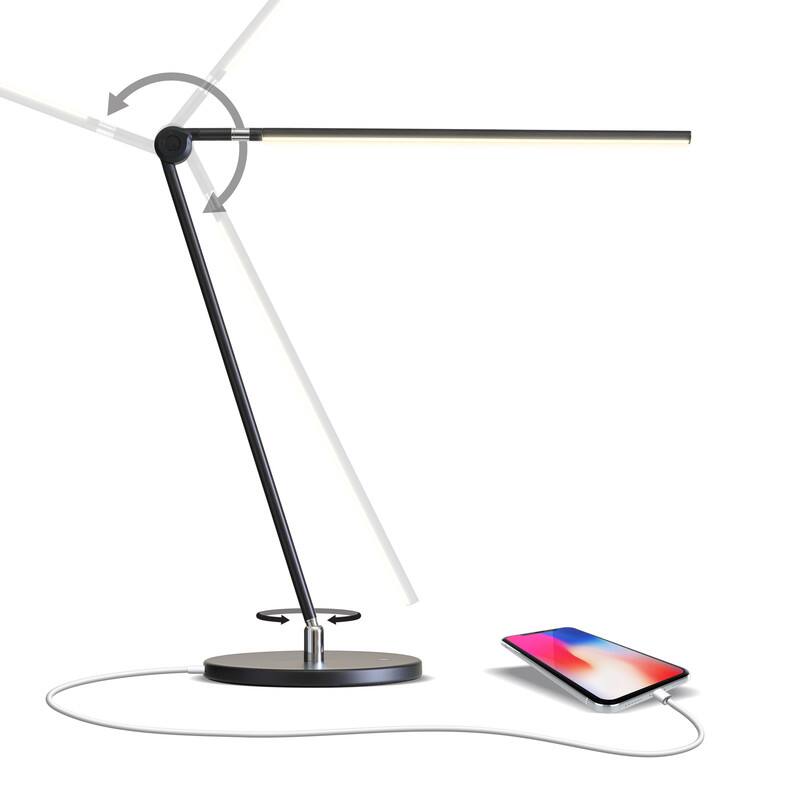 Front. Brightech - Libra LED Modern Industrial Arc Dimmable Bedside Nightstand Desk Lamp with Fast Charging USB-C Port - Classic Matte Black.