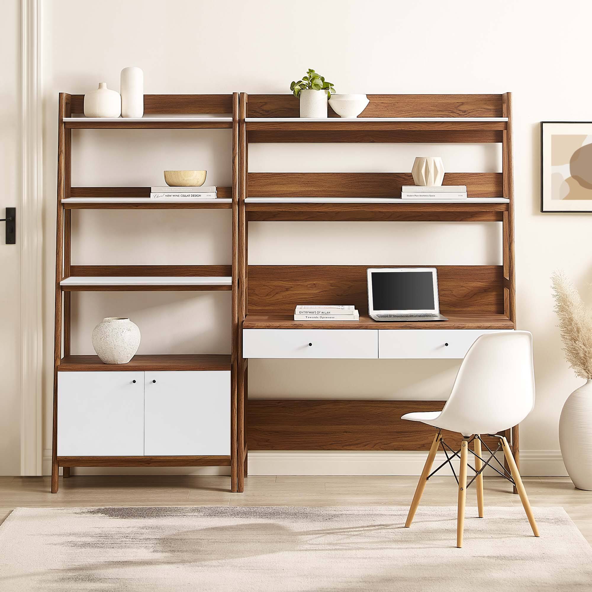 Left. Modway - Bixby 2-Piece Wood Office Desk and Bookshelf by Modway - Walnut White.