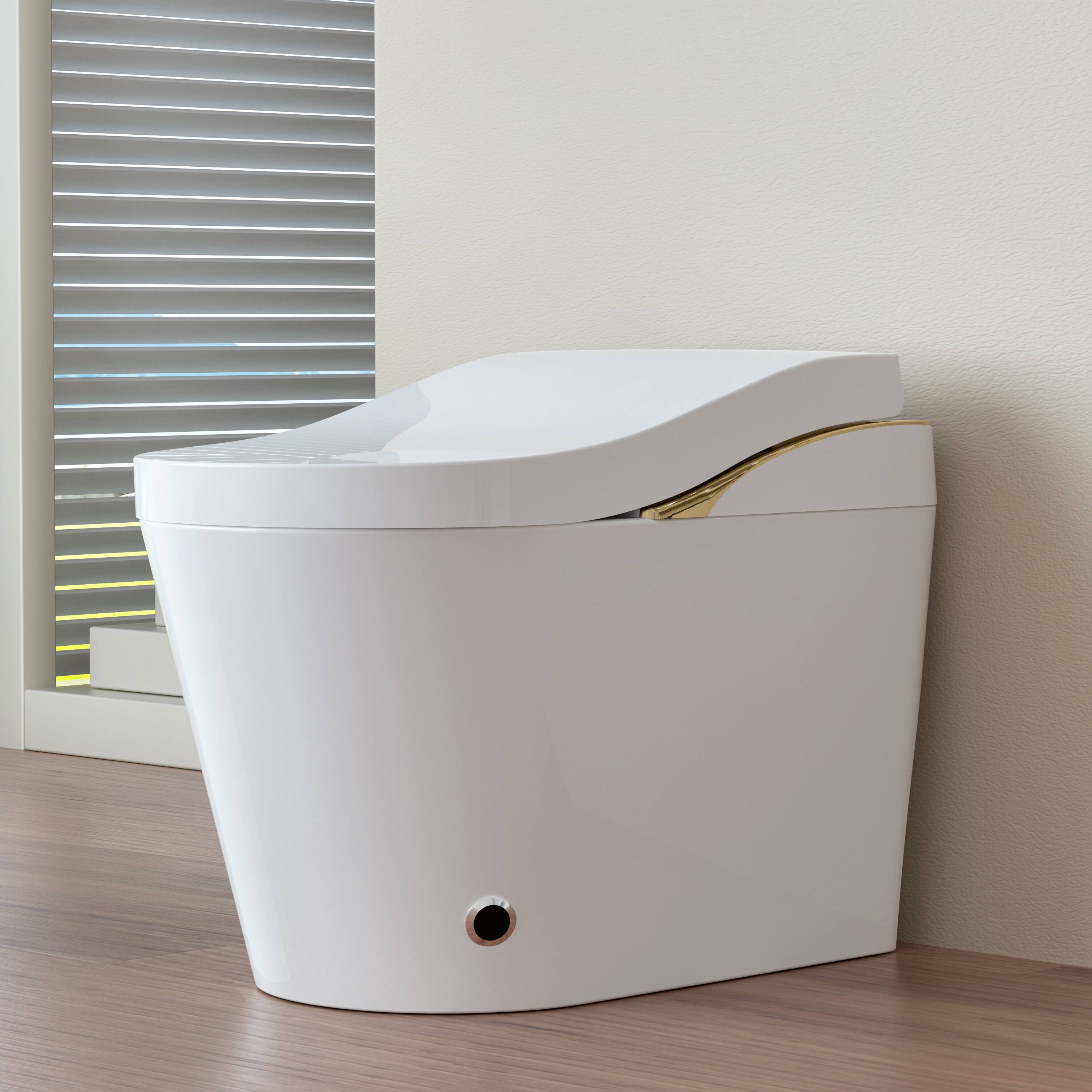Left. TinyHomie - Modern Smart Toilet With Bidet Auto Flush Auto OpenClose Heated Seat Warm Water and Dry Foam Shield Function White - White.