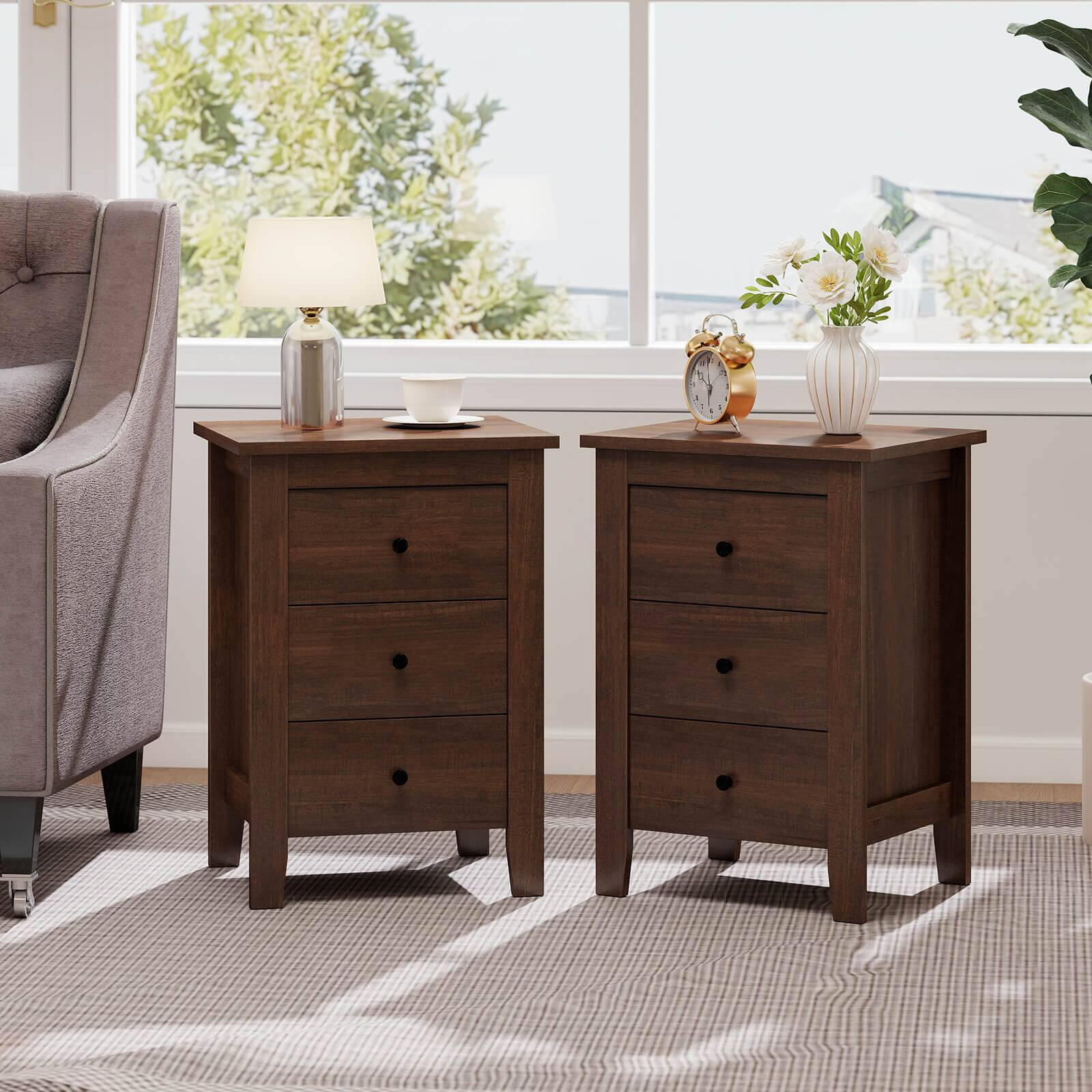 Alt View 1. Costway - Costway Nightstand End Beside Sofa Table Cabinet with 3 Drawers Bedroom Furniture - Brown.