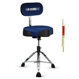 5 CORE - Drum Throne w Backrest 4" Padded Adjustable 26.5" Drummer Stool w Velvet Top 441Lb Capacity - Blue
