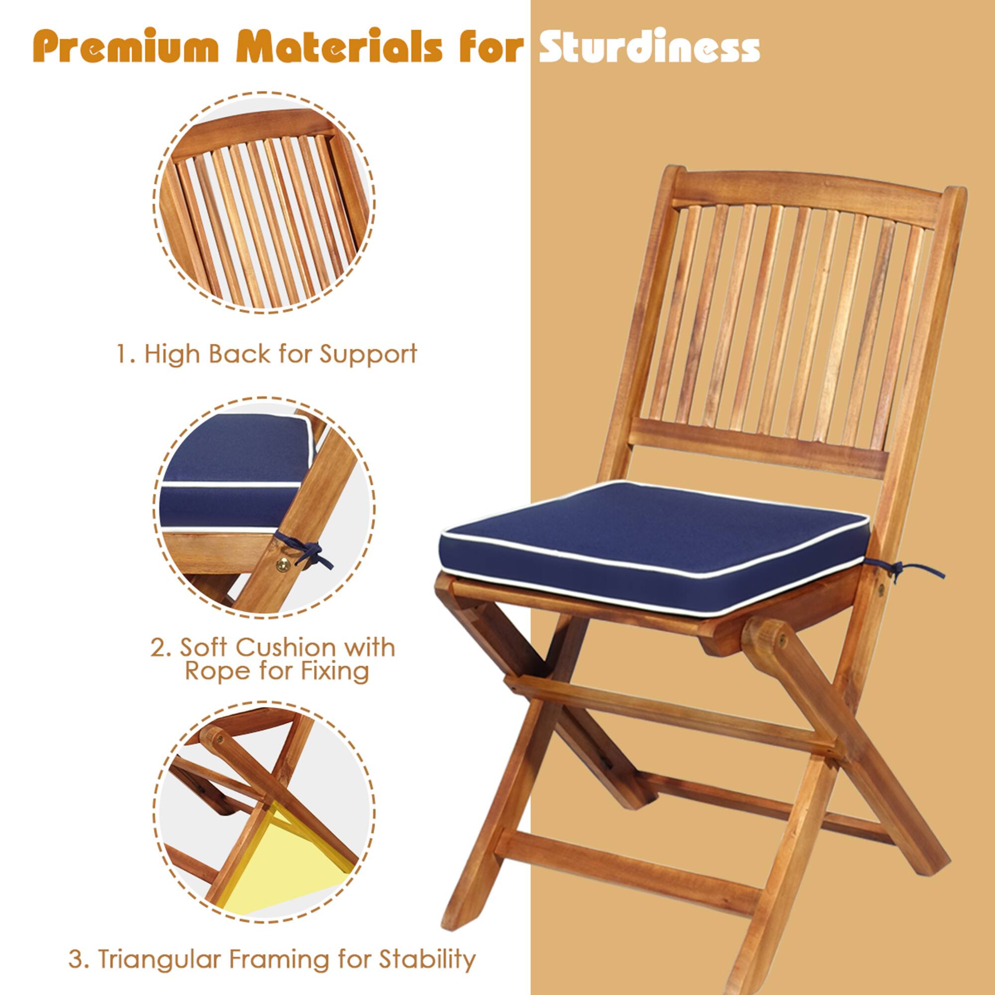Premium Materials for Sturdiness

1. High Back for Support

2. Soft Cushion with Rope for Fixing

3. Triangular Framing for Stability