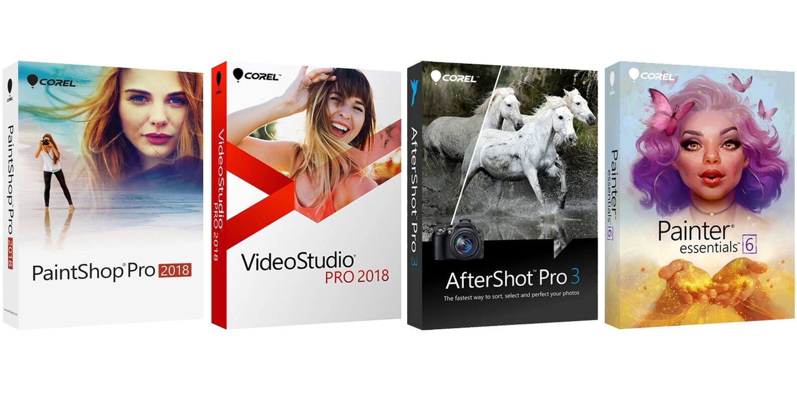 COREL PaintShop Pro 2018  
COREL VideoStudio PRO 2018  
COREL AfterShot Pro 3  
COREL Painter essentials 6