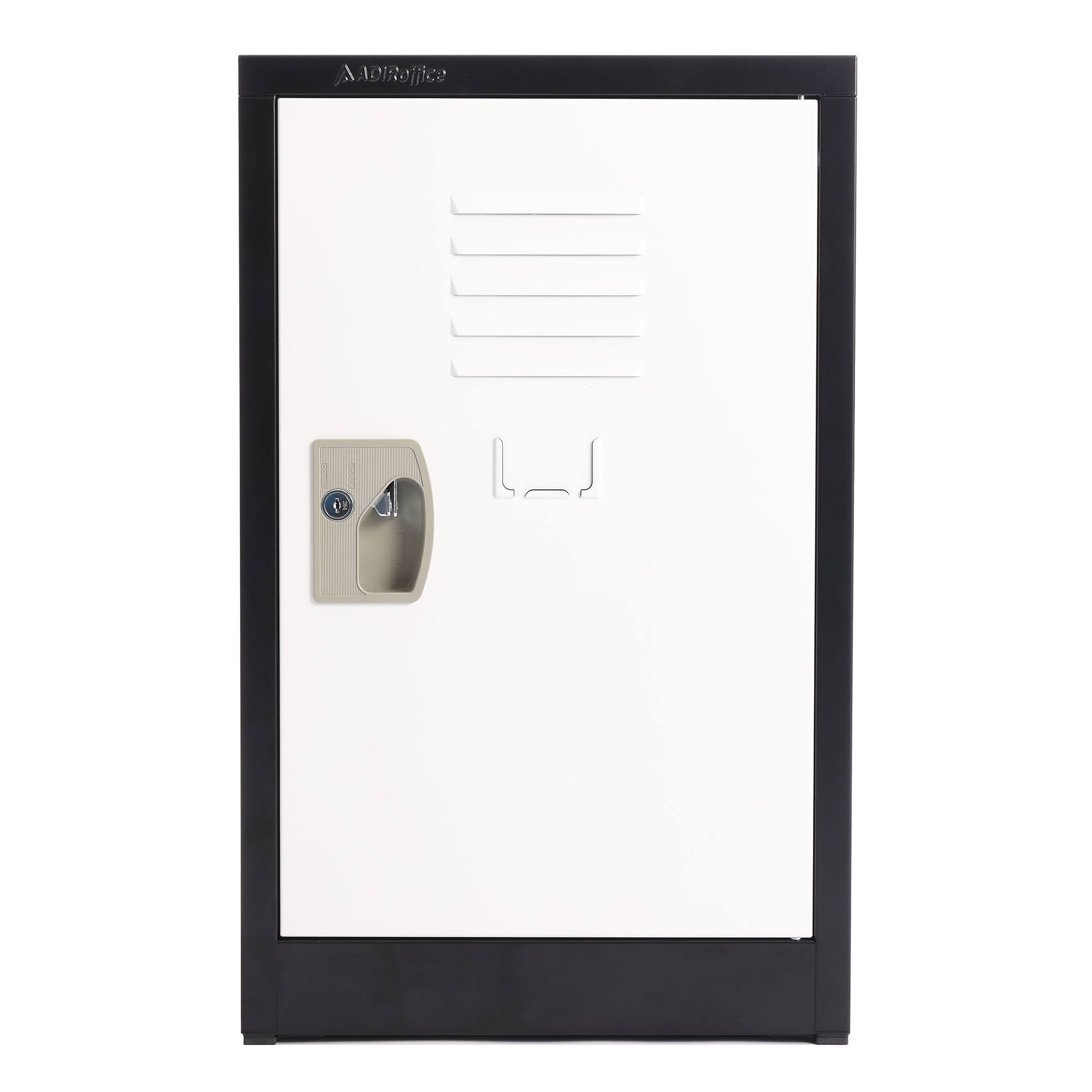 Angle. AdirOffice - Storage Locker 629-Series 24" H 1-Tier Steel Locker with Key Lock - Black Bidy/White Doors.