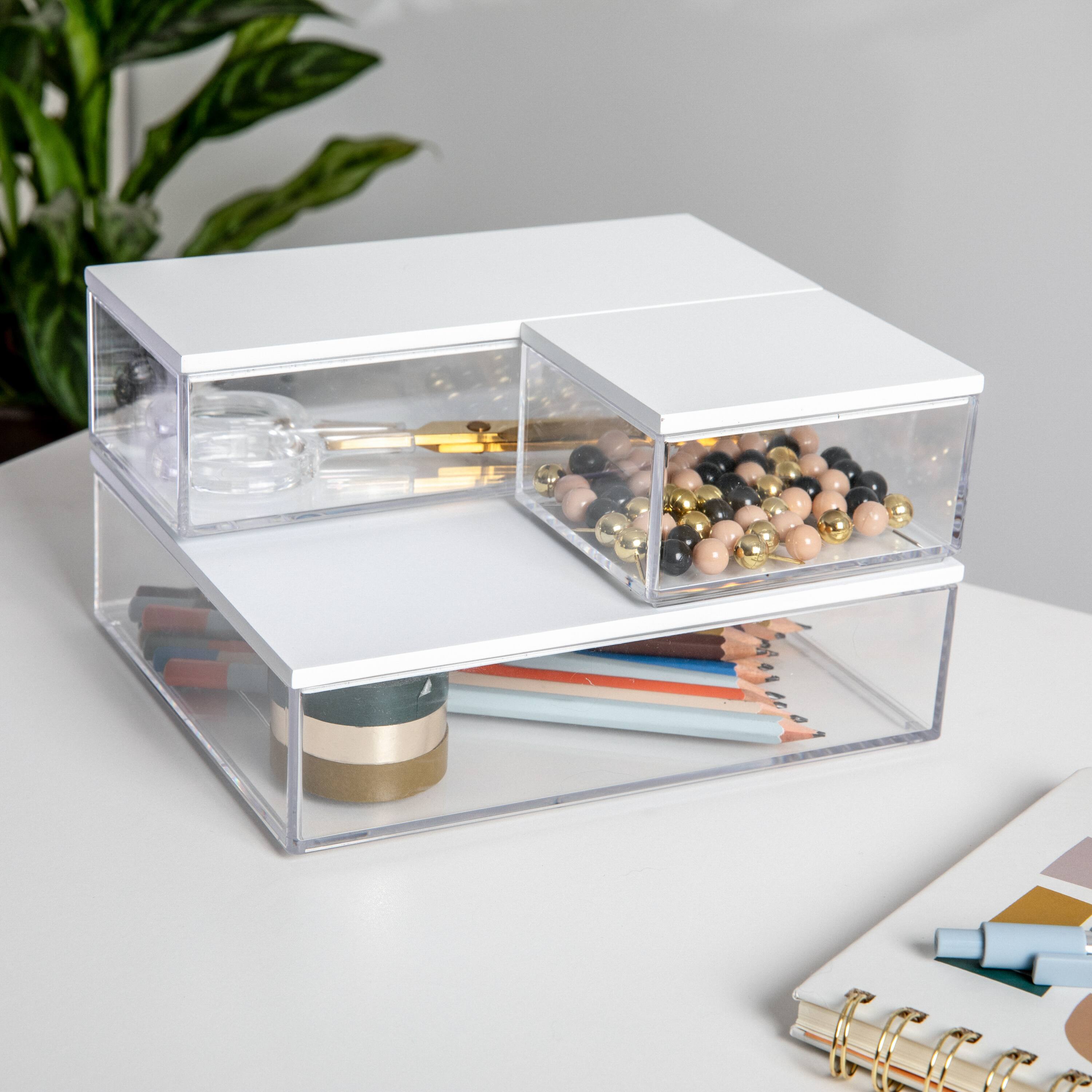 Alt View 11. Martha Stewart - Brody Premium Clear Plastic Storage Bins MDF Lids-3PK S/M/L - Clear/White.