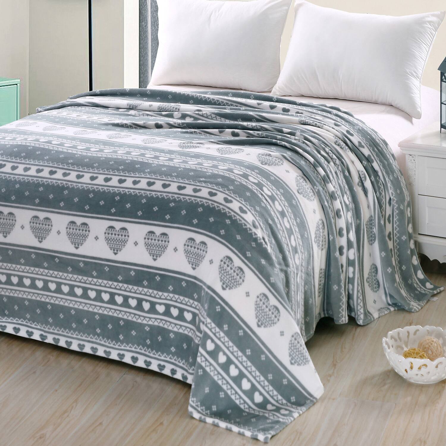 Alt View 1. Noble House - Heartfelt Valentine Micro Plush Blanket Gray - Queen 86 x 86 - Gray.