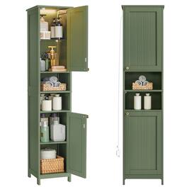 Songmics Home - Tall Bathroom Cabinet with Lights, Slim Freestanding Bathroom Storage Cabinet with Adjustable Shelves, 15.7 Inches Wide - Forest Green