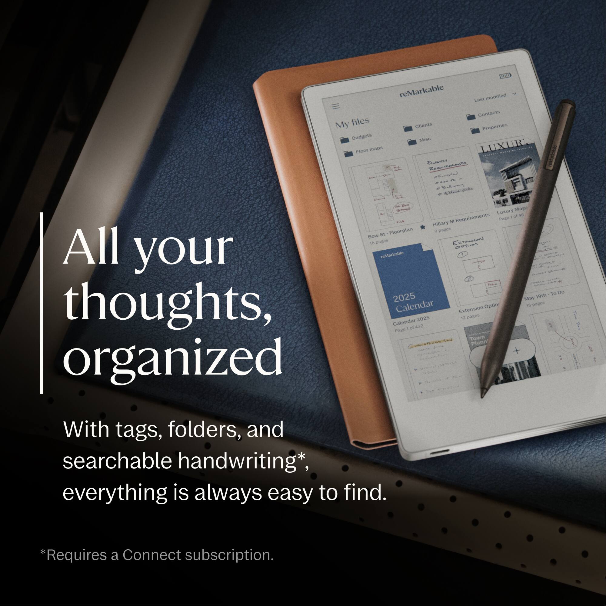 All your thoughts, organized

With tags, folders, and searchable handwriting*, everything is always easy to find.

*Requires a Connect subscription.