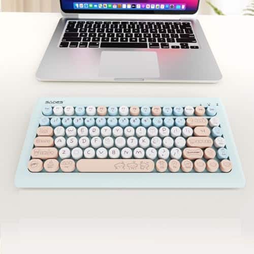 Earthley Blooms - Wireless For Ipads Tablet Pc Laptop Desktop Smart Phone Cute Typewriter Style Computer Keyboards With Round - Creamy Blue Colorful Computer Keyboards