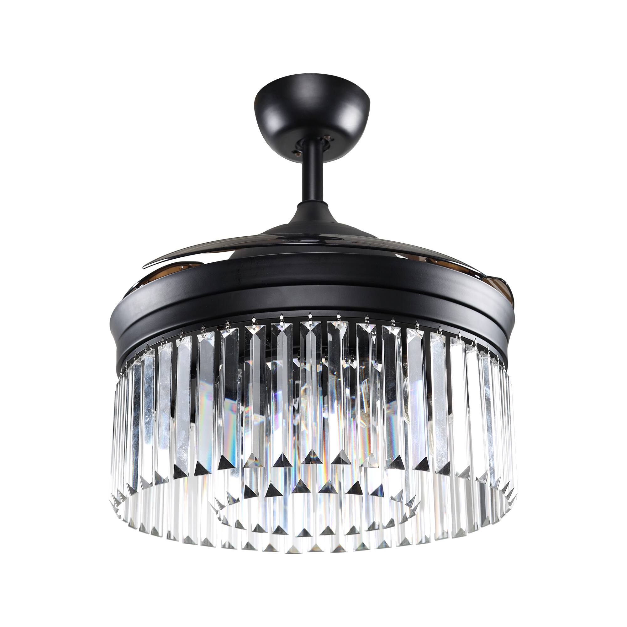 Alt View 1. Parrot Uncle - 42" Modern Retractable 3-Blade Crystal LED Ceiling Fan with Remote - Matte Black.