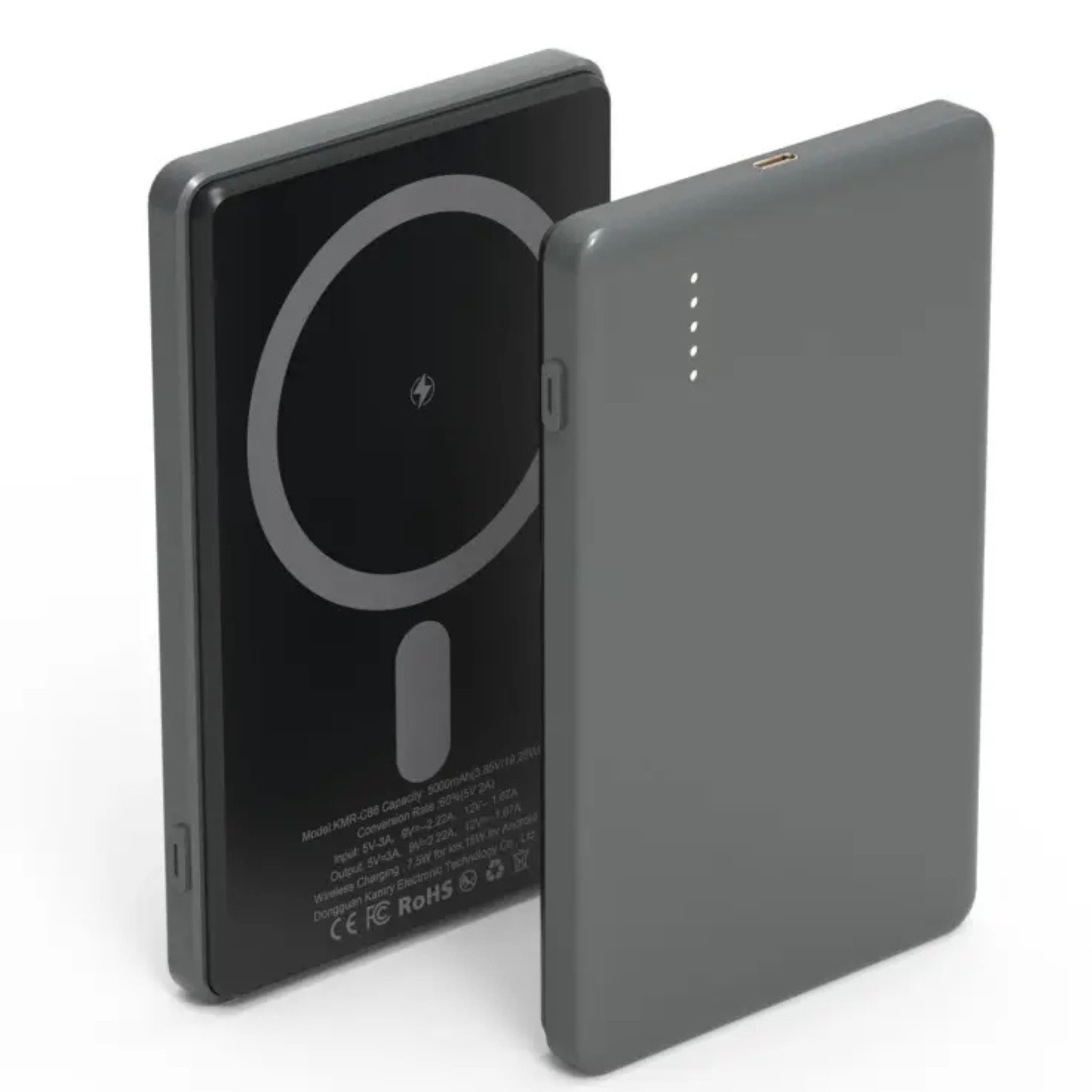 Kitcheniva - 5000mAh Slim Power Bank 2-in-1 Wireless Fast Charging Portable Black - Gray
