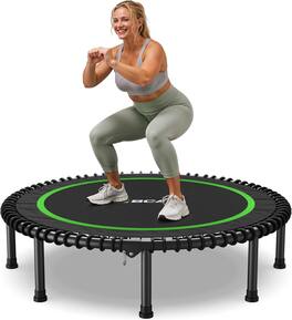 Wikistore - 48 Inch Foldable Mini Trampoline 550LBS Capacity Fitness Rebounder with Bungee System - Black