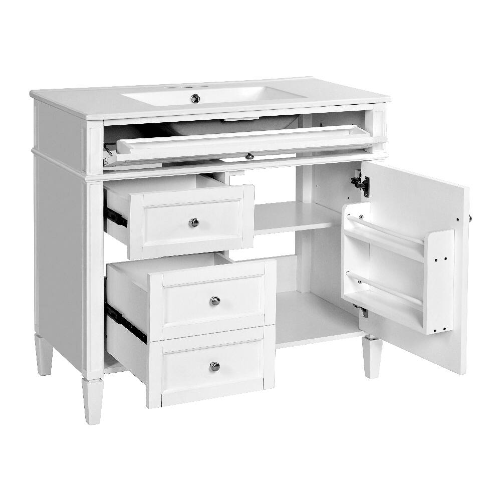 Alt View 7. Loheer - Loheer 36 Inch White Bathroom Vanity Single Sink Bathroom Vanity with Drawers - White.