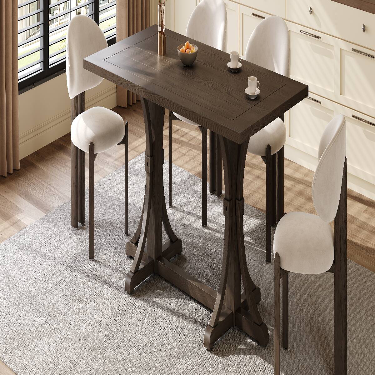 Alt View 10. Loheer - Loheer 60 Inch Dining Table for 6, Rustic Farmhouse Espresso Table with Curved Trestle Base - Espresso.