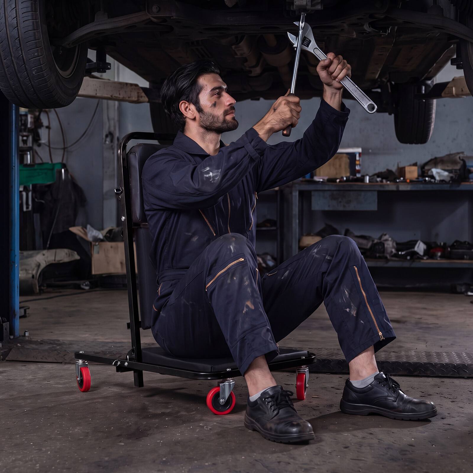 Alt View 3. Costway - Costway 41" Foldable Mechanic Creeper with 6 Wheels, Adjustable Low Profile Creeper - Black.