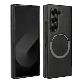 Dteck - Magnetic PU Leather Case for Samsung Galaxy Z Fold8 Ultra,Slim Shock-Absorbent Back Cover,Supports Qi Wireless Charging - Black