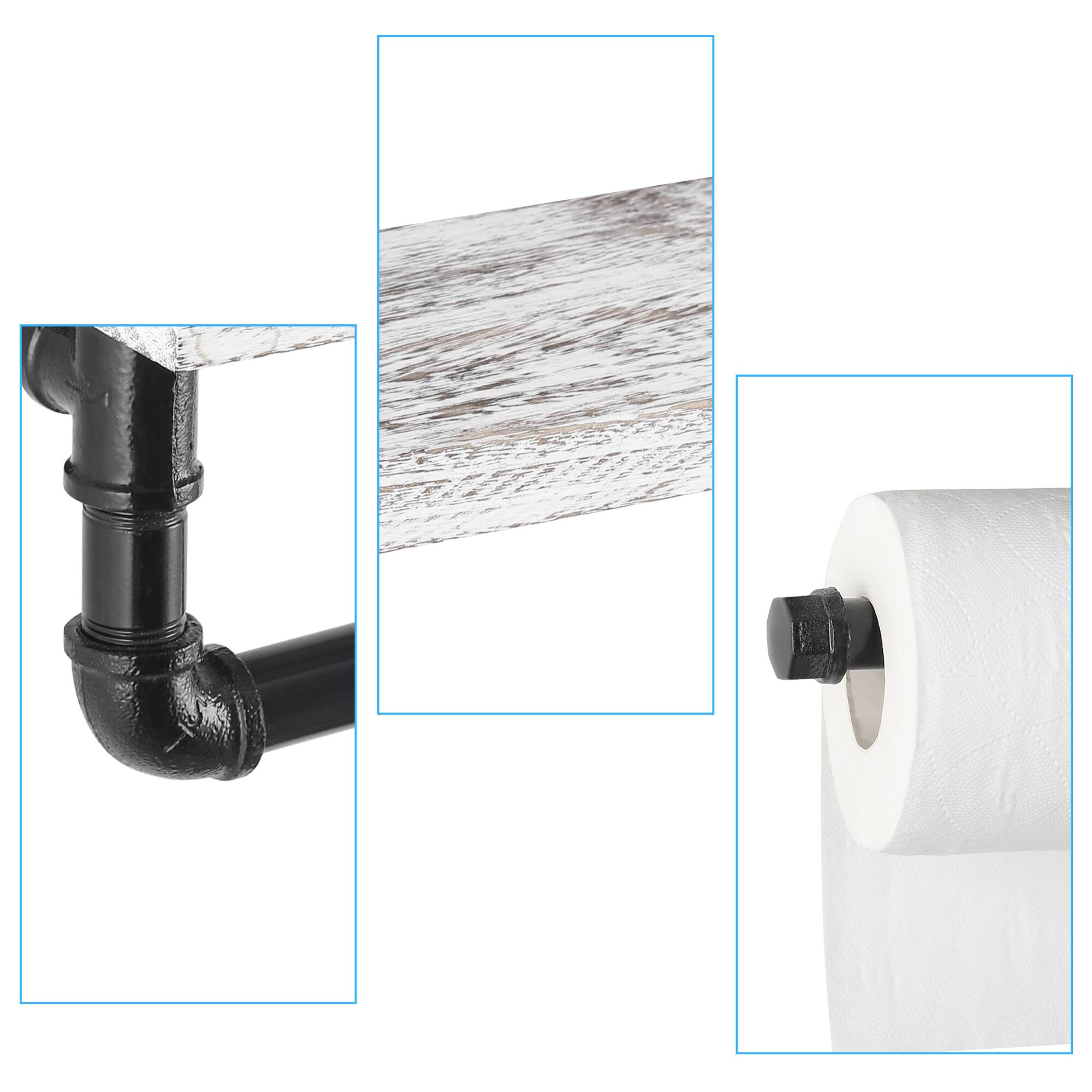 Back. Oumilen - Industrial Pipe Toilet Paper Holder with Shelf.