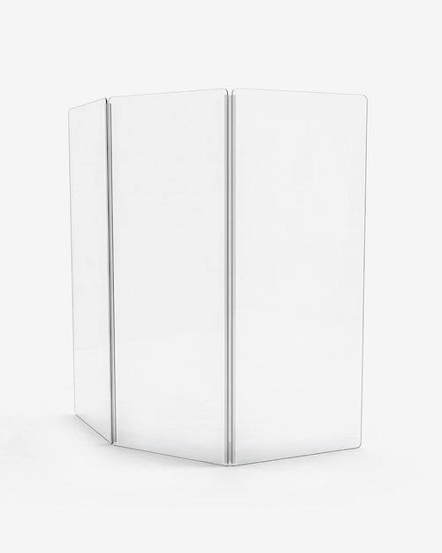 Angle. Gibraltar Hardware - Free Standing 2"X 5" Lesson Room Shield, Clear Panels with 2 Hinges, 3-Panel Divider.