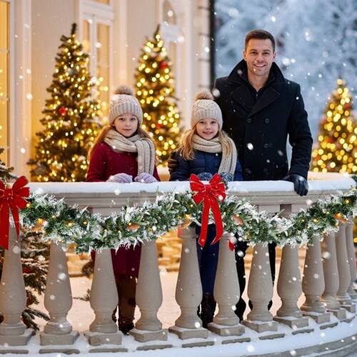 Alt View 9. Winado - 2PCS Pre-lit Snow Flocked Indoor / Outdoor 9 FT Christmas Garland, Lighted Artificial for Holiday Decoration - Snowy Green.