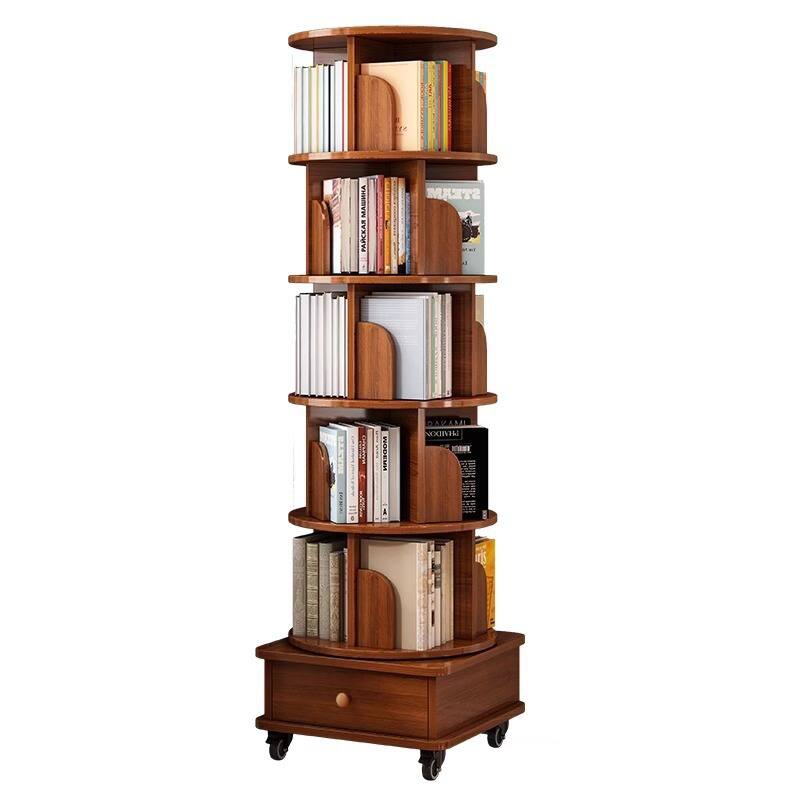 Chic Crate - 6-Tier Rotating Bookshelf – 360° Corner Bookcase Storage Rack with Wheels, Space-Saving Organizer for Home, Walnut - Brown