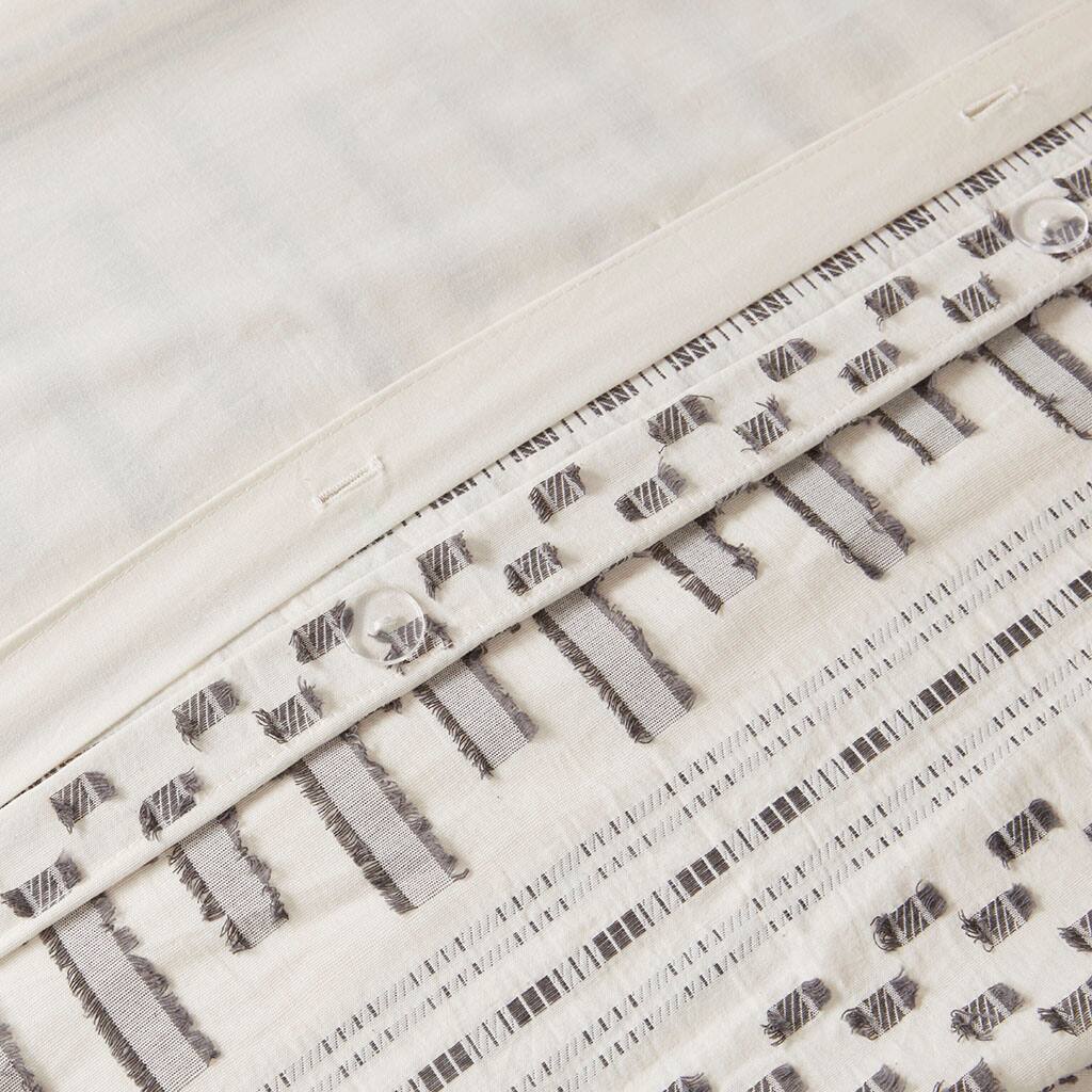 Alt View 4. Gracie Mills - Gracie Mills Donny Farmhouse Geometric Striped Cotton Jacquard Duvet Set - Ivory/Charcoal.