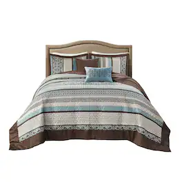 Gracie Mills - Irmgard 5-Piece Reversible Jacquard Bedspread Set - Blue