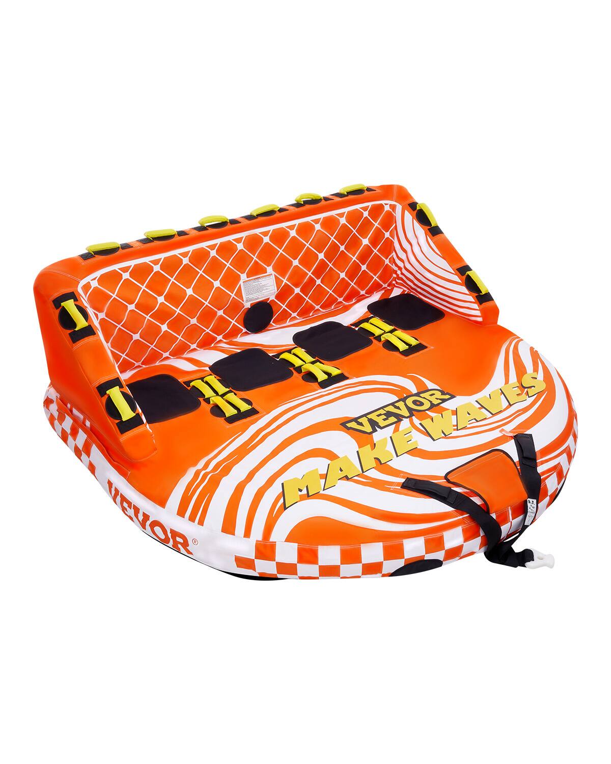 VEVOR - Towable Tube for Boating, 1-4 Riders Inflatable Boat Tubes and Towables, 680lbs Water Sport Towable Tube for Boat - Red,Orange,Yellow