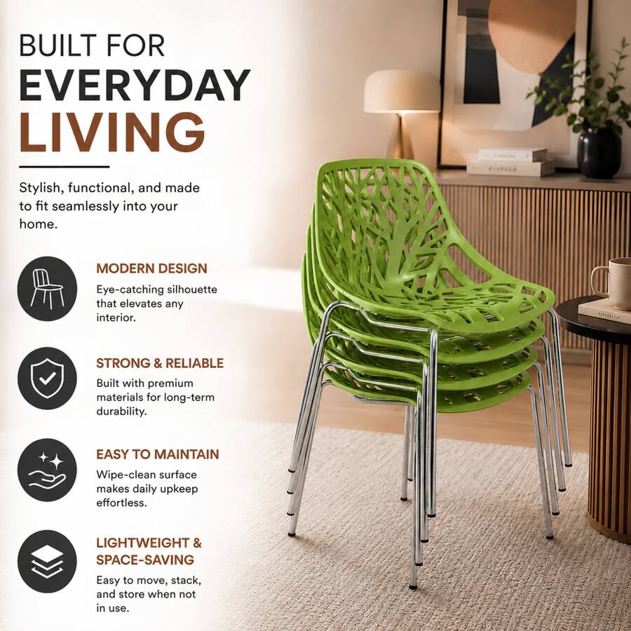 LeisureMod Asbury Set of 2 Modern Stackable Dining Chair with Chrome ...