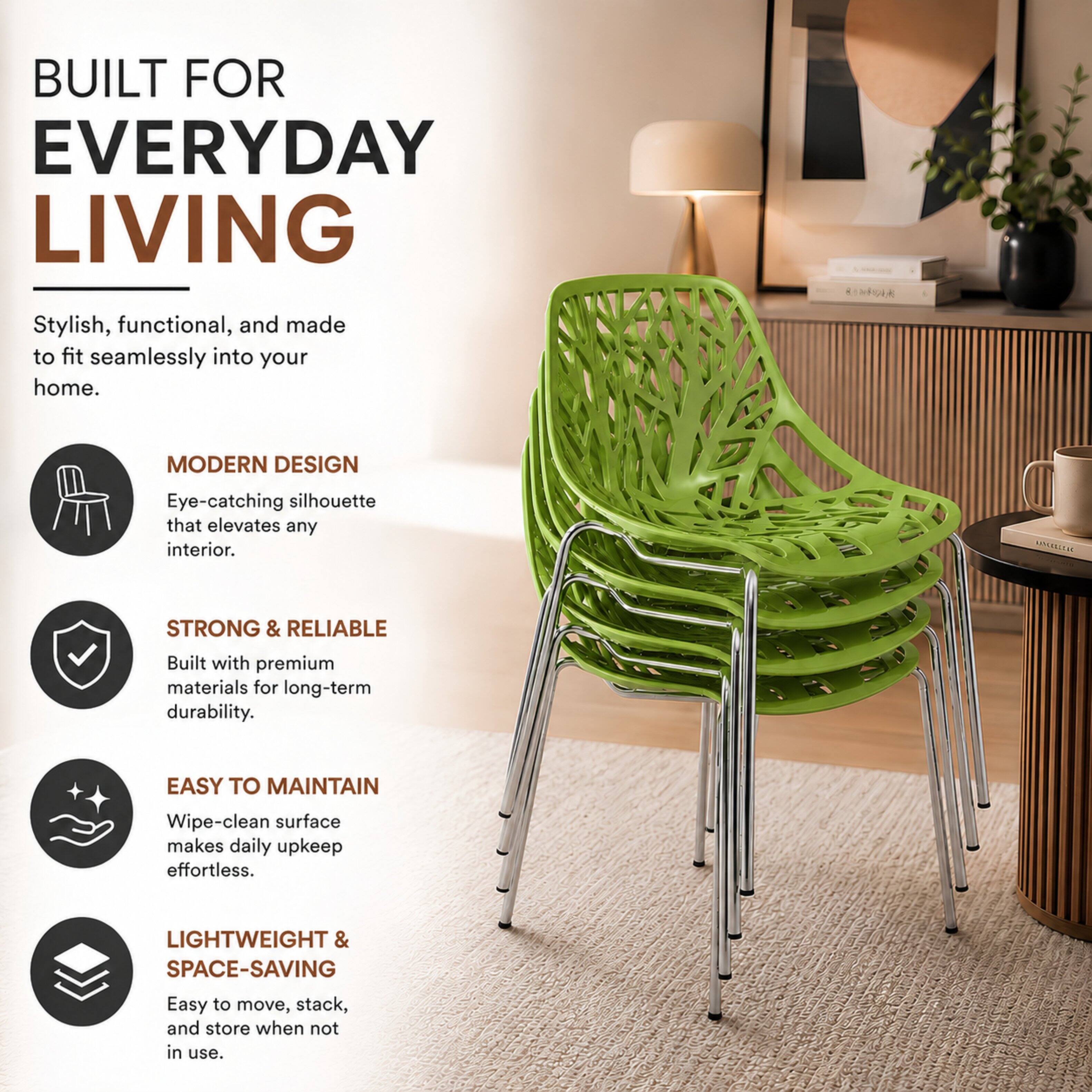 LeisureMod Asbury Set of 2 Modern Stackable Dining Chair with Chrome ...