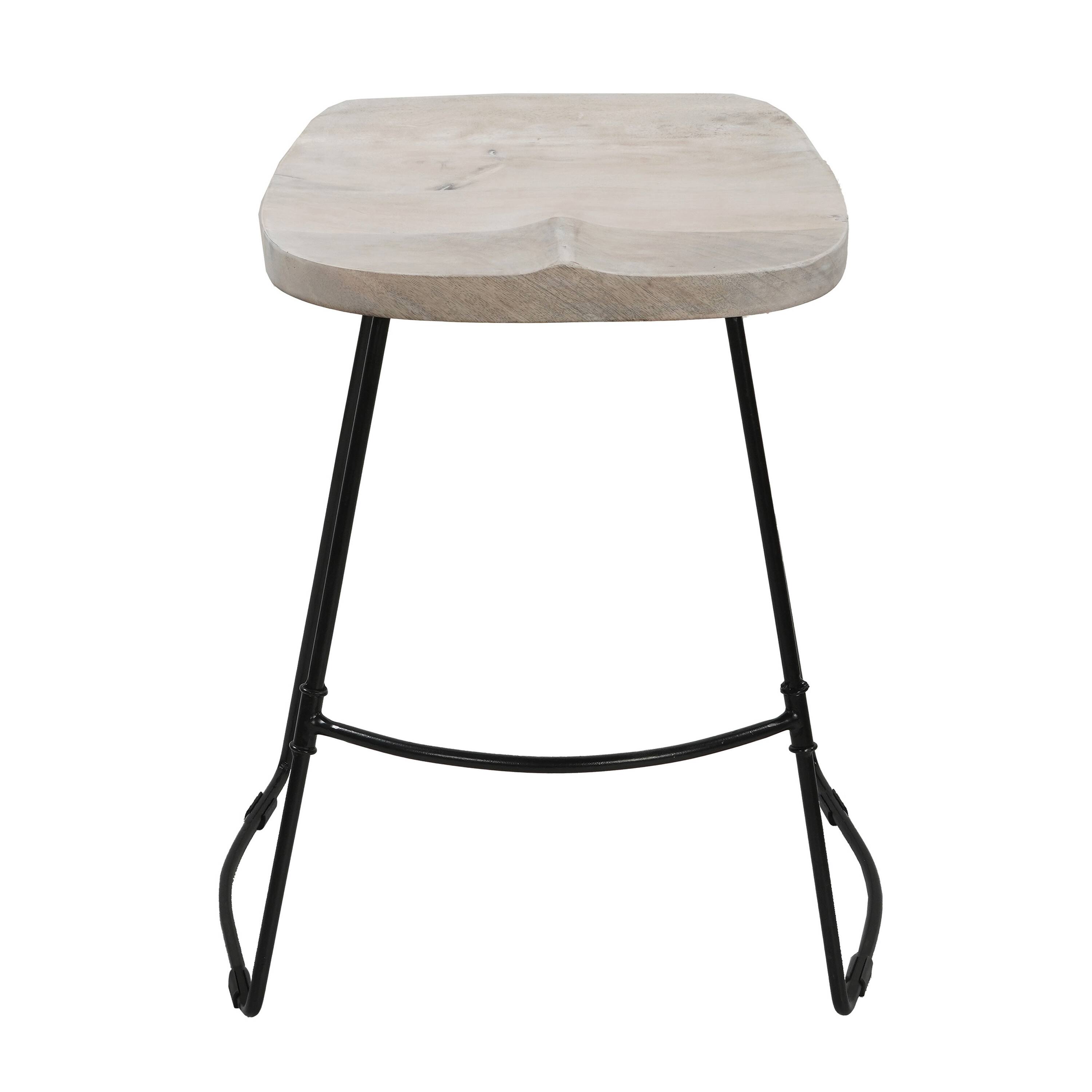 Alt View 2. Manhattan Lane - Tiva 24 Inch Handcrafted Backless Counter Height Stool, Whitewashed Mango Wood Saddle Seat - White, Black.