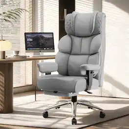 KERDOM - Ergonomic Big Manager Chair High Back Computer Chair, Reclining Swivel PU Office Leather Chair, Wide Seat Thick Cushion - Gray