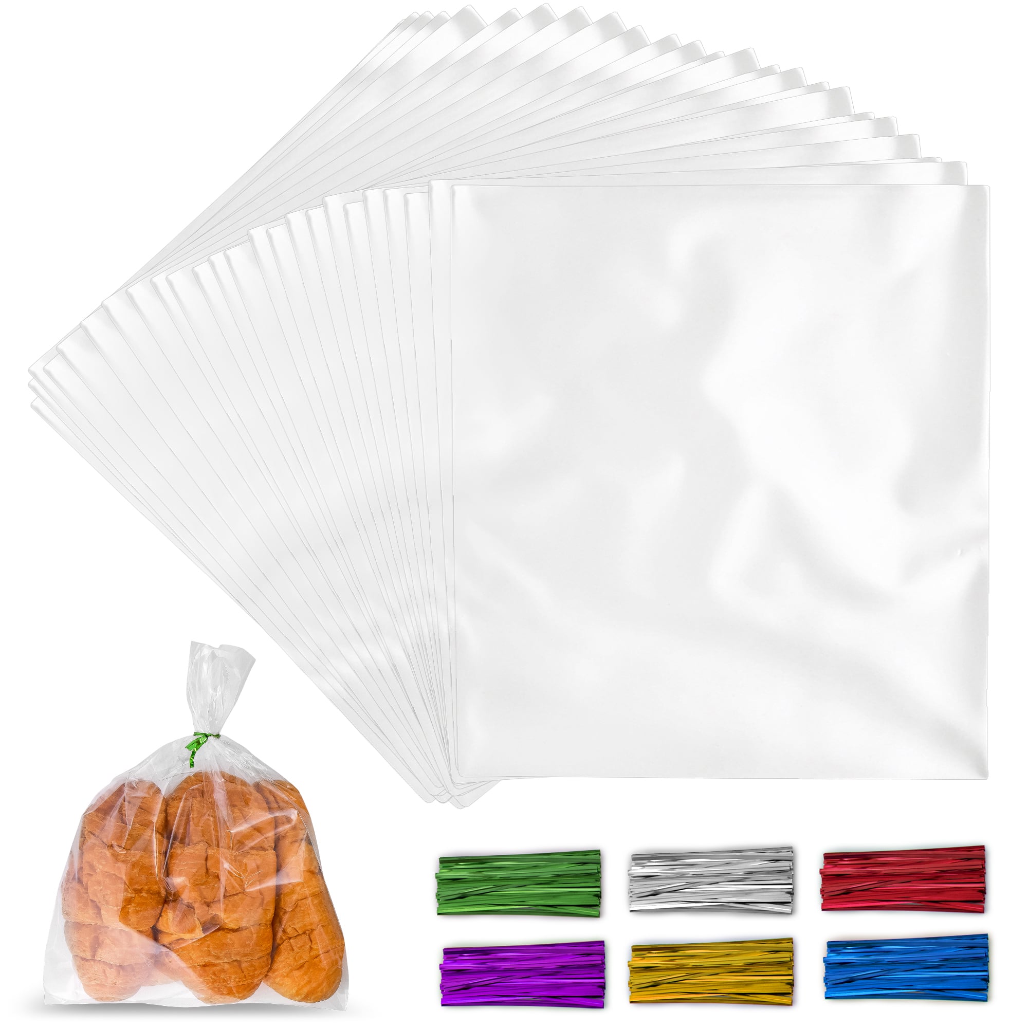 Zulay Kitchen - Simple Craft 200 Pack Candy Treat Cellophane bags - 8x10 Inches Thick Plastic Candy Bags With Ties For Goodie Bags - Clear